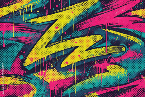 Vibrant Graffiti Splatter Risograph Background, Urban Edgy Art, Full Canvas.