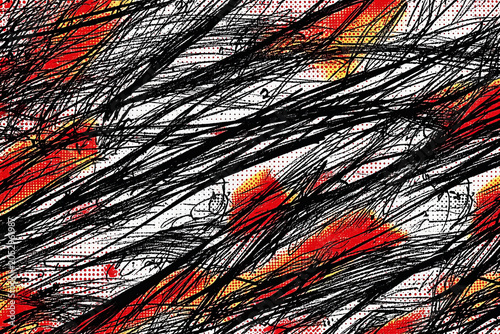 Bold Sketch Line Art Risograph Background, Hand-Drawn Expressive, Full Canvas.