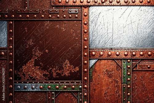 Rusted Metal Plates Risograph Background, Industrial Rugged, Full Canvas.
