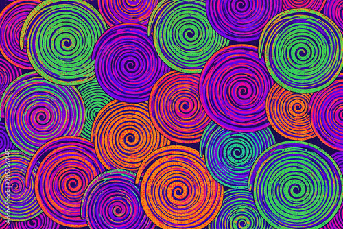Hypnotic Spiral Patterns Risograph Background, Psychedelic Dynamic, Full Canvas.