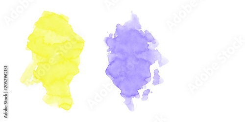 Fényképezés Watercolor paint yellow and purple splotches on transparent background for artis
