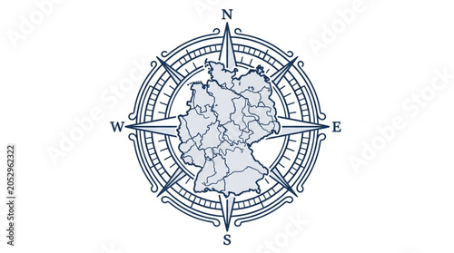 Фотография Compass Rose Overlaid on Map of Germany Showing Cardinal Directions