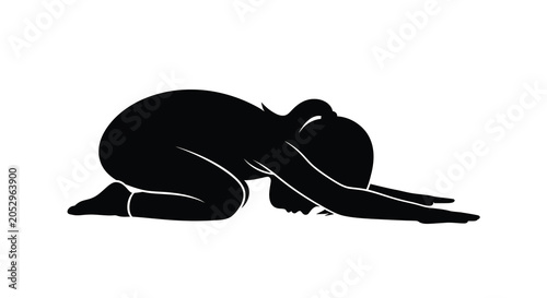 Foto Kneeling person in fetal position black silhouette