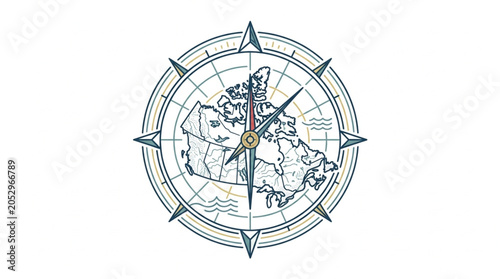 Photos Compass Rose Overlayed on Map of Canada.