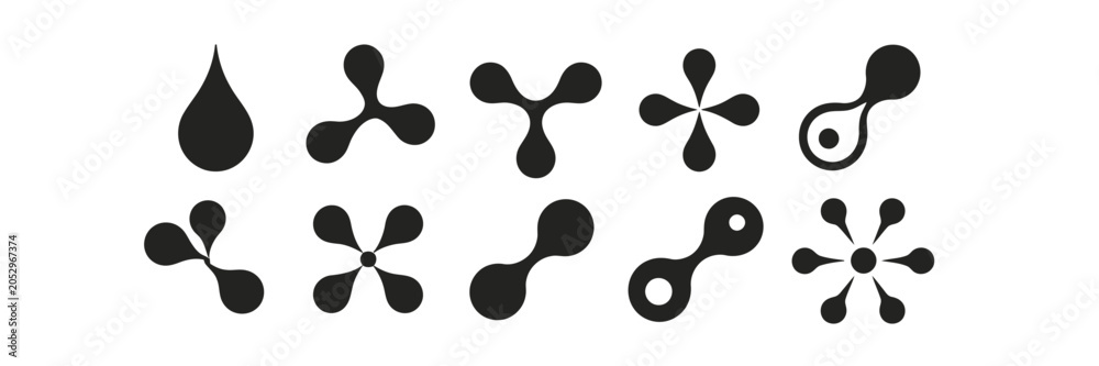 Fototapeta premium Metaball Abstract Black Shape Collection Showing Organic Node Connections, Minimal Molecular Network Patterns and Modern Grid Layout Design