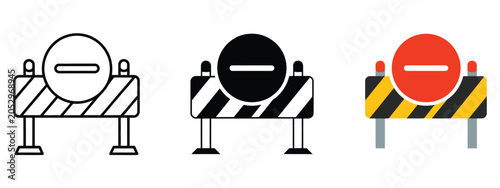 Photos Road Barrier with Stop Sign Icon Construction Detour Warning Symbol Traffic Proh