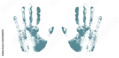 Fotografía Blue handprints isolated on transparent background, human hand prints on alpha channel