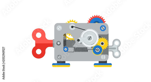 Schilderij op canvas Clockwork Toy Robot Mechanism with Gears and Wind-up Key