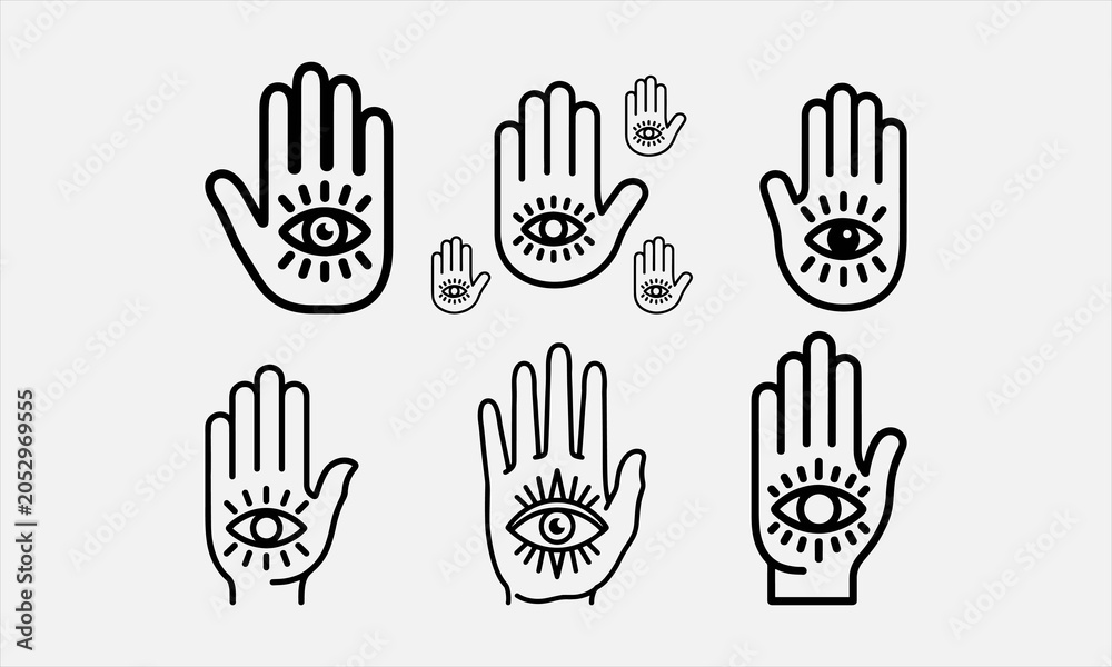 Fototapeta premium Hamsa hand also known as the hand of Fatima line art icon set vector illustration