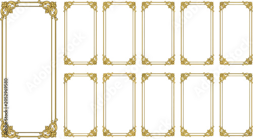 Set of Ornate Gold Baroque Style Picture Frames on White Background