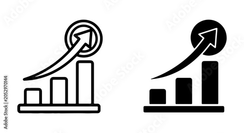 Growth Chart Icons, Upward Trend Arrows, Financial Success, Business Analytics Vector Set
