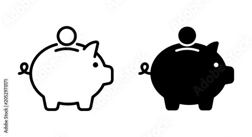 Piggy Bank Icons, Savings Coin Deposit, Financial Investment Vector Set