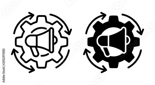 Marketing Automation Icons, Megaphone Gear Workflow, Digital Promotion Strategy