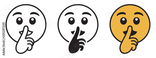 Canvastavla Shush emoji vector illustration, silence icon quiet symbol mouth shut expression