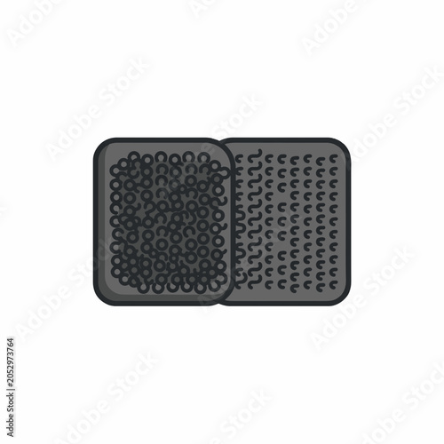 Flat vector icon of dark grey hook and loop fastener strips. One piece shows the loop texture and the other shows the hook texture, both side by side on a plain white background.