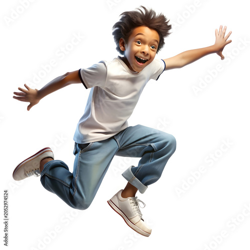 A cartoon urban boy jumping