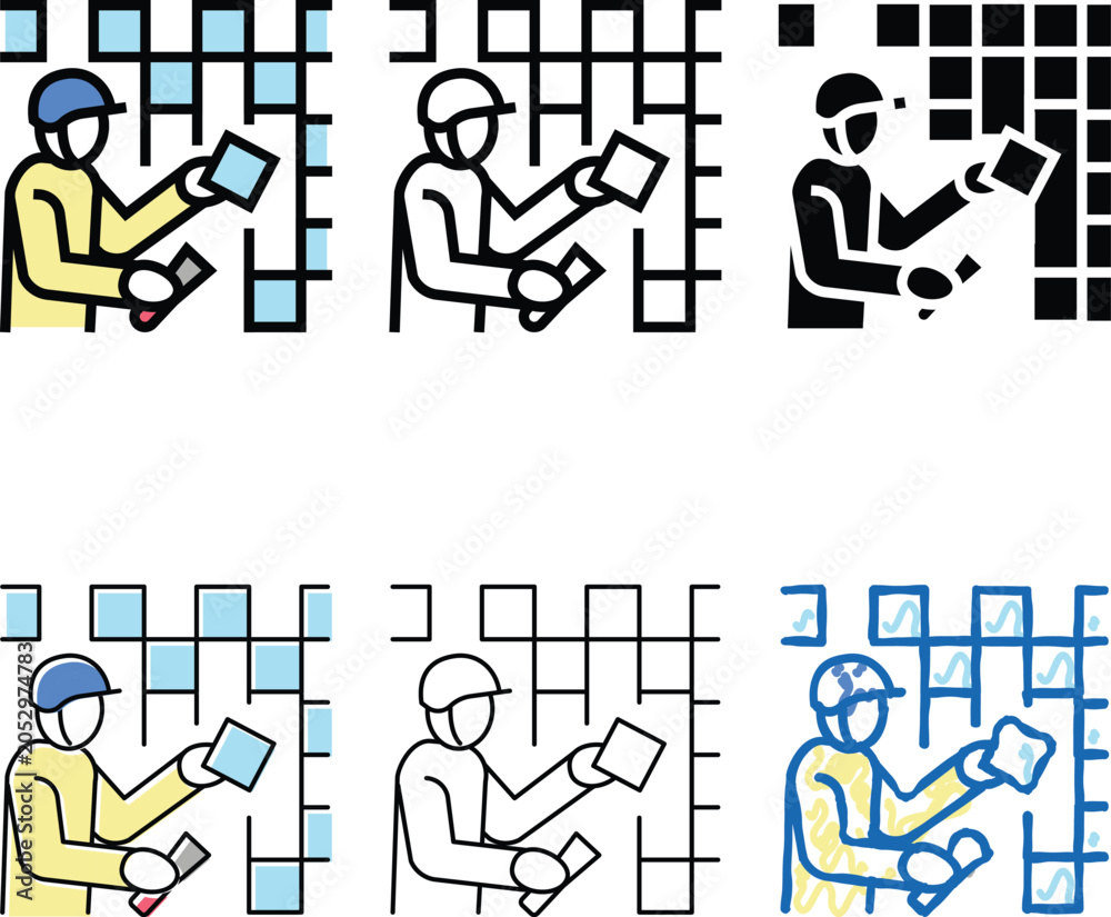 Obraz premium tiler worker color icon vector. tiler variations worker sign. isolated symbol