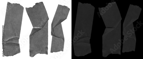 фотографія Black duct tape set with torn adhesive strips, wrinkled gaffer tape pieces on wh