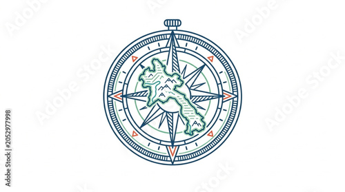 Tableau sur toile Compass Rose with Island Map Overlay.