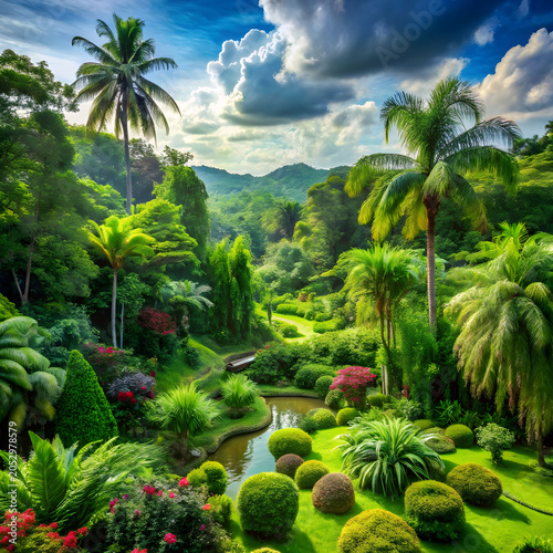 Lush greenery featuring vibrant trees and plants,