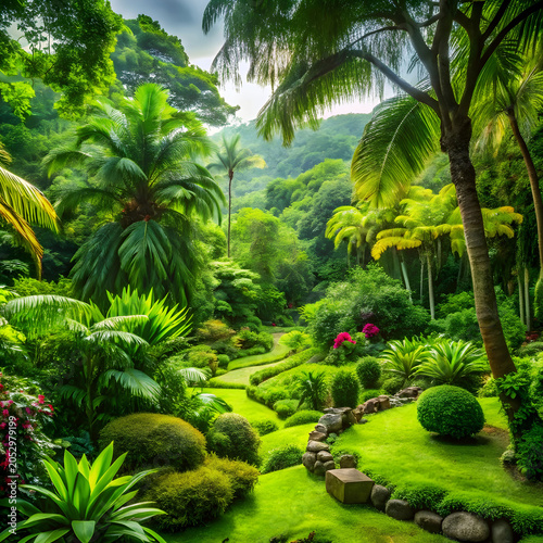 Lush greenery featuring vibrant trees and plants,