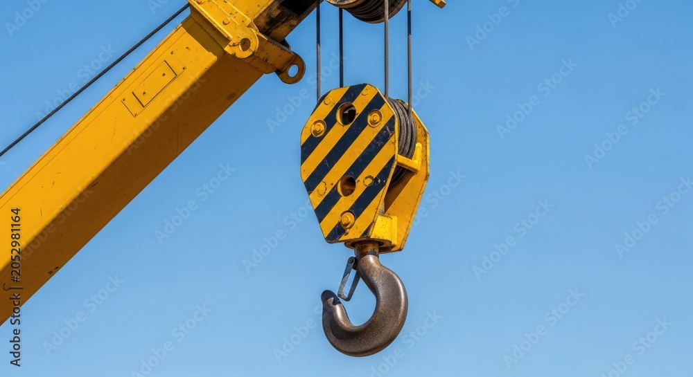 Fototapeta premium Construction crane hook and pulley system in action
