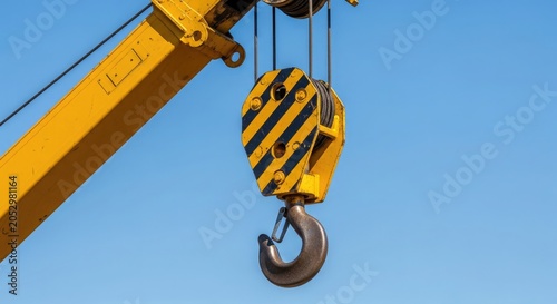 Construction crane hook and pulley system in action