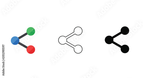 Fotografie Share icon set color outline and solid black versions for digital interfaces