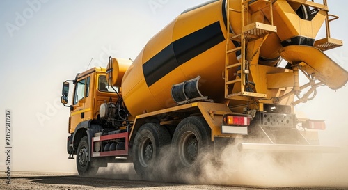 Cement mixer truck on construction site heavy machinery for building materials transportation