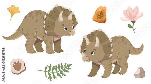 Quadro su tela Herbivorous dinosaur with a protective bony frill and horns on its head