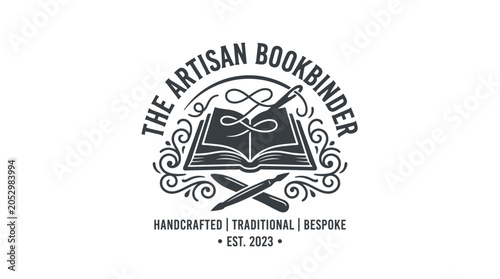 Tableau sur toile The artisan bookbinder vintage logo with open book.
