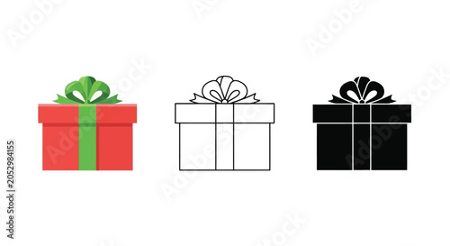 Fotografia Gift box set color outline and silhouette illustrations for festive designs