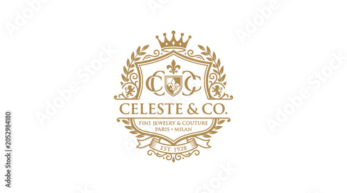 Fotografi Elegant gold heraldic emblem for luxury jewelry brand identity.