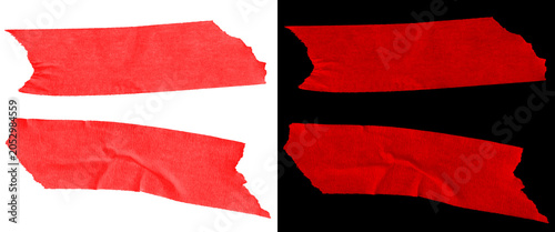 Bild auf Leinwand Red masking tape strips with torn edges, set of adhesive paper tape pieces on wh