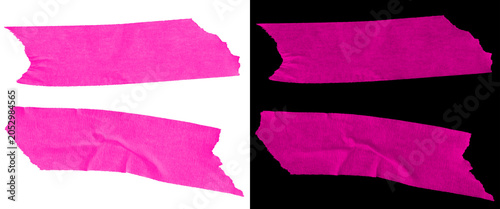 Neon pink masking tape strips, vibrant adhesive paper textures on white and black backgrounds, torn magenta gaffer tape pieces for design mockups