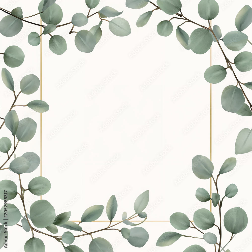 Fototapeta premium Watercolor Eucalyptus Frame Border on White Background