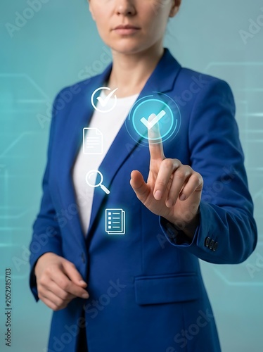 Corporate Verification Process With Interactive Digital Checkmark Interface