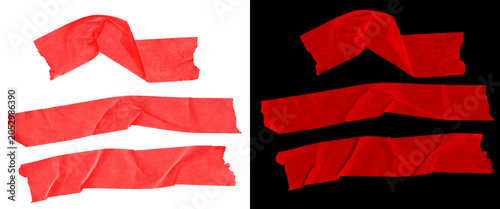 Quadro su tela Red duct tape strips set, wrinkled adhesive cloth tape pieces on white and black