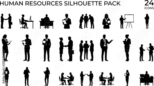 Foto Collection of diverse business people silhouettes engaged in various office and