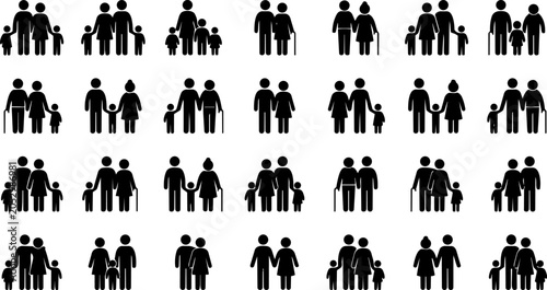 Bild auf Leinwand Collection of diverse family groups and generations represented by simple stick