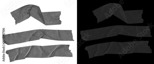 Foto Black duct tape strips set, wrinkled adhesive gaffer tape pieces, textured fabri