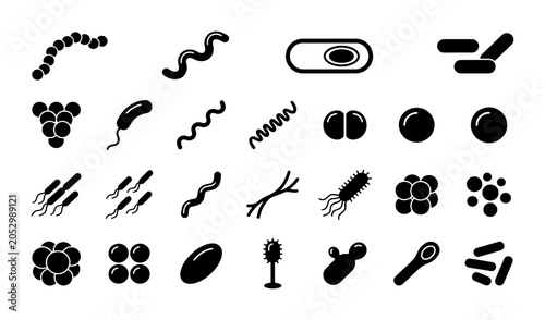 Photos Bacterial morphology icon set, microbiology cell types and pathogen shapes vecto