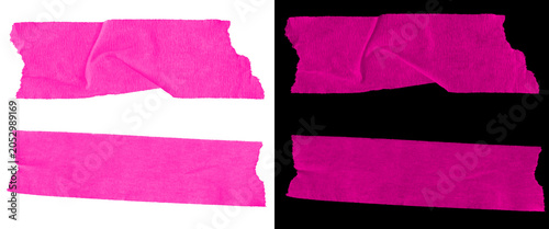Foto Pink gaffer tape strips on white and black backgrounds, neon magenta adhesive ma