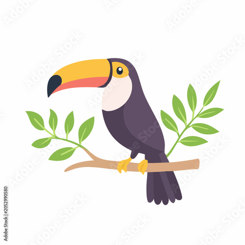 Illustration of a Toucan Perched on a Branch