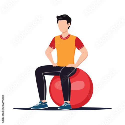 Man Sitting on a Red Exercise Ball