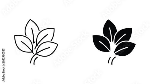 Small leafy plant branch vector icon set