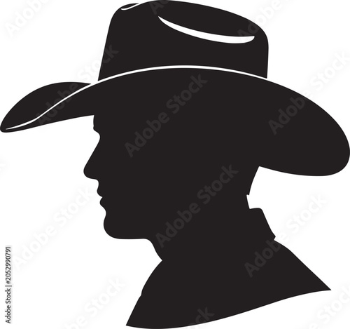 Cowboy Hat Profile Silhouette of Western Man Isolated on Light Background for Country Lifestyle Concept
