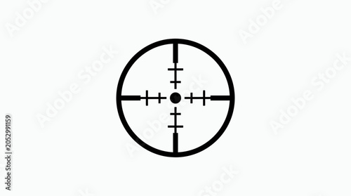Black and white scope reticle crosshair symbol on white background