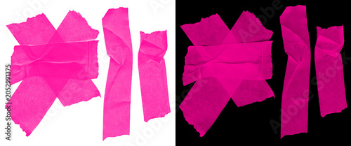 Bild auf Leinwand Neon pink gaffer tape strips, vibrant adhesive masking tape collection on white