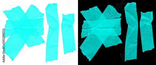Billede på lærred Cyan adhesive tape pieces, torn masking tape strips in cross and vertical shapes